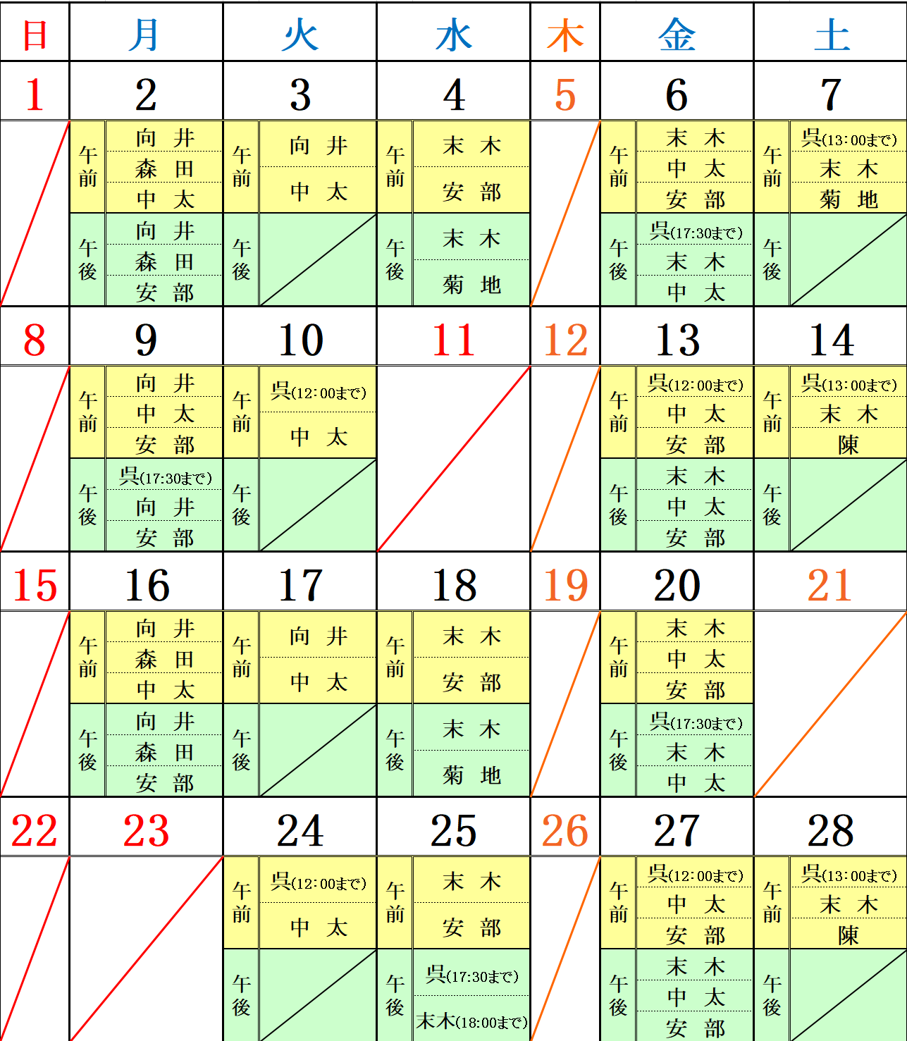 最新のスケジュール